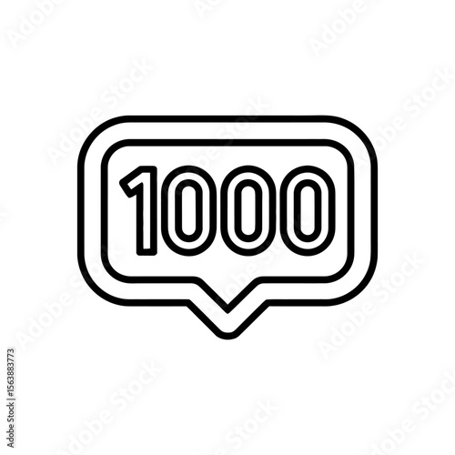 Black and white outline icon representing the number one thousand in a speech bubble