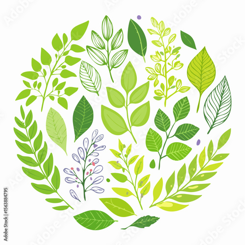 Green Leaf Wreath: A delicate wreath of hand-drawn green leaves, perfect for adding a touch of natural beauty and eco-consciousness to any design.