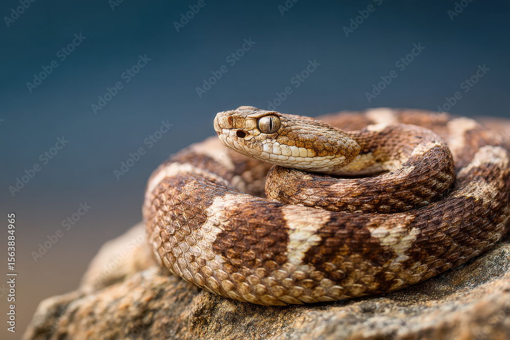 Obraz premium Snake Coiled on Rock in Natural Sunlight