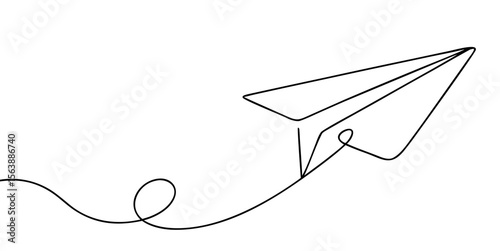 Simple linear illustration of a paper plane in flight  