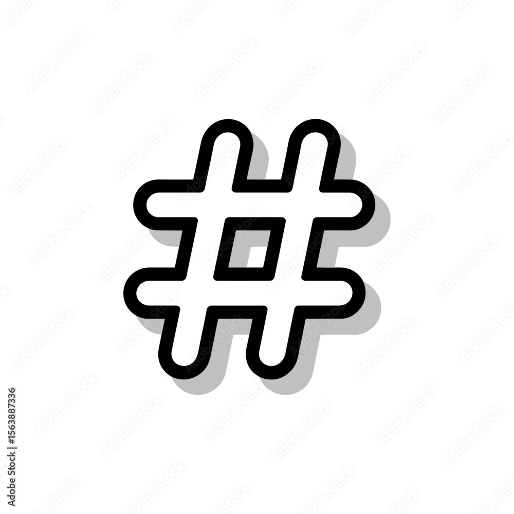 Obraz premium Stylized black hashtag symbol with rounded corners and a subtle shadow effect