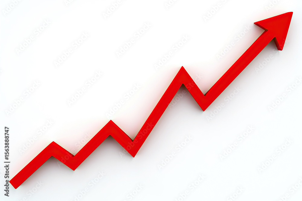 Vibrant Red Arrow Ascending on a White Background Symbolizing Upward Momentum, Positive Growth, and Success in Business and Financial Markets, Indicating Progress Vibrant Red Arrow Ascending on a White Background Symbolizing Upward Momentum, Positive Growth, and Success in Business and Financial Markets, Indicating Progress
