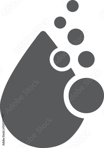 Fizzy drink, water bubble black and blue pictogram. Effervescent drop or tablets, clear soda.