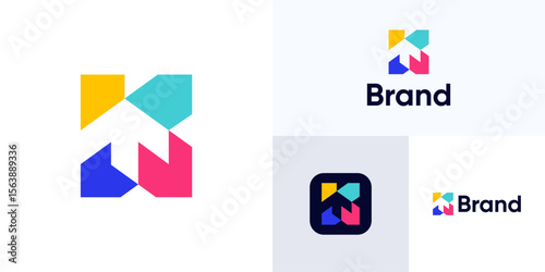 Letter K with arrow in negative space and geometric shapes vibrant colorful, Logo icon design vector illustration, Modern abstract initial with arrows up usable for growth, brand identity and business