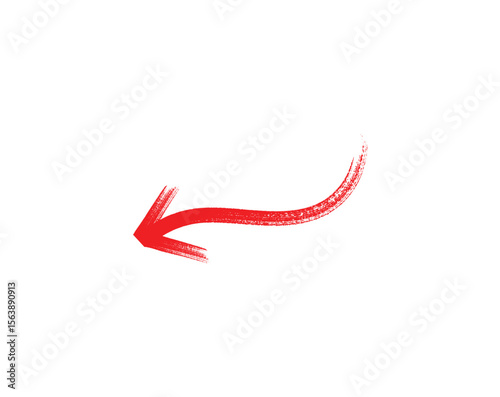 A red arrow marker is isolated on a transparent background. The arrow sign is drawn by hand with a marker, marked on the background.	