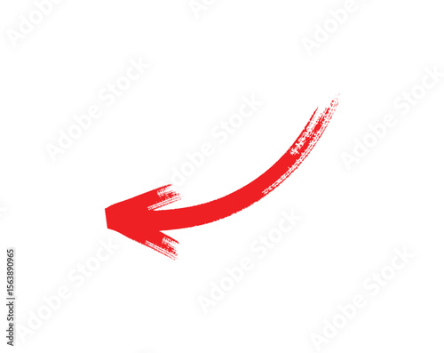 A red arrow marker is isolated on a transparent background. The arrow sign is drawn by hand with a marker, marked on the background.	