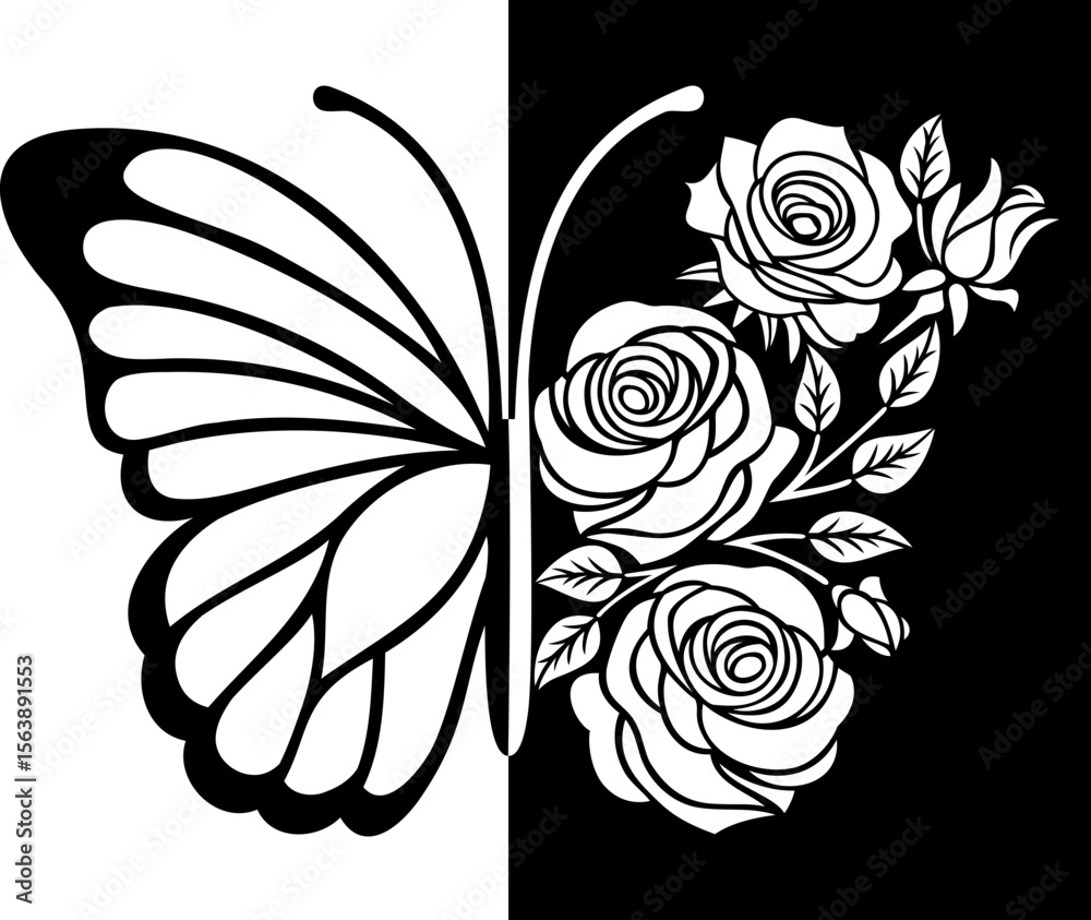 Εκτύπωση καμβά Half a butterfly with roses