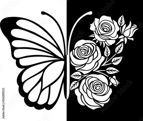 Canvas Print Half a butterfly with roses