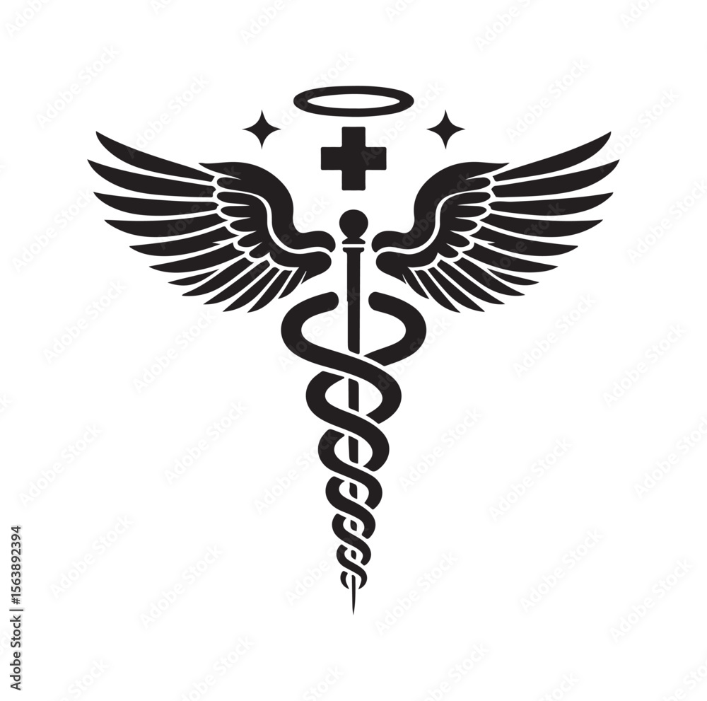 Caduceus health silhouette Vector Isolated Vector Illustration Medicine logo. Healthcare Caduceus health silhouette Vector Isolated Vector Illustration Medicine logo. Healthcare