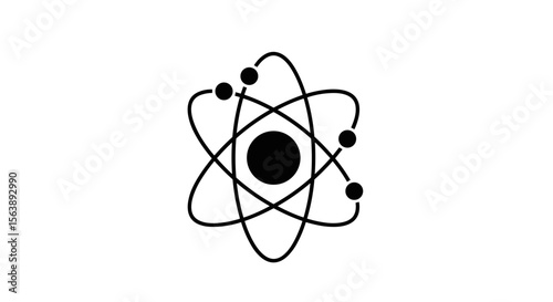 Simple minimal atom icon in linear black style for science or nuclear energy themes.