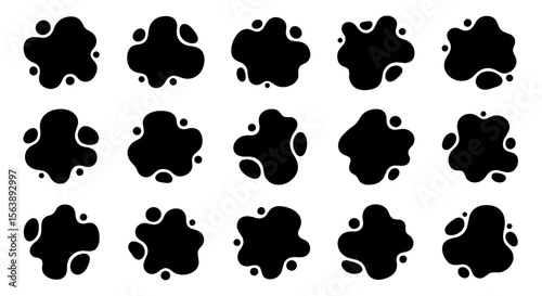 Set of bold rounded black liquid spill shapes, ideal for toxic or oil leak representation.