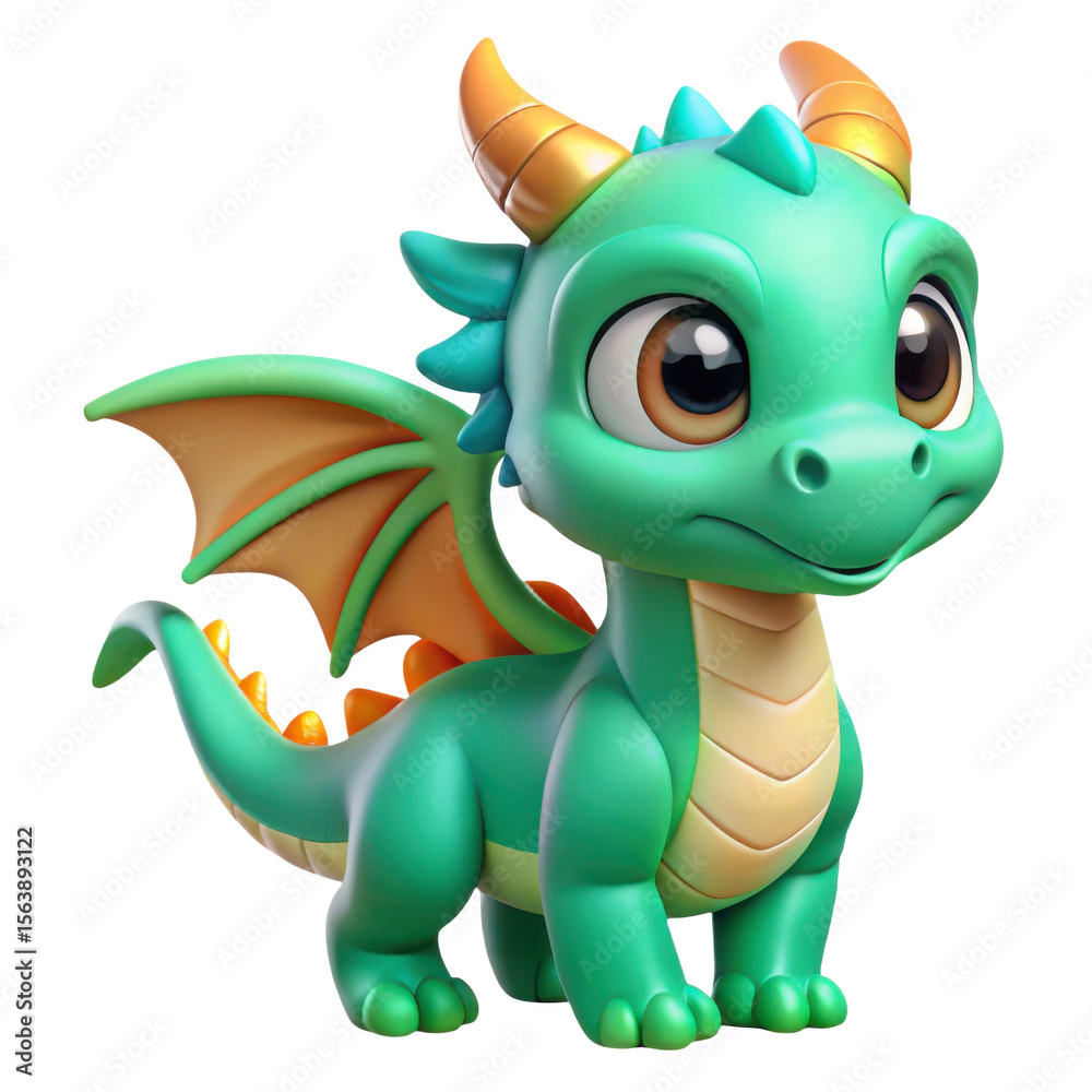 Fototapeta premium 3d cute green dragon isolated on transparent background