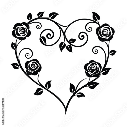 Circular Swirling Rose Vine with Leaves