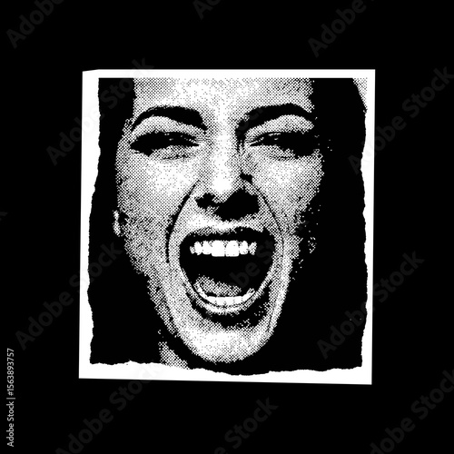 A woman with her mouth wide open is screaming in distress and frustration