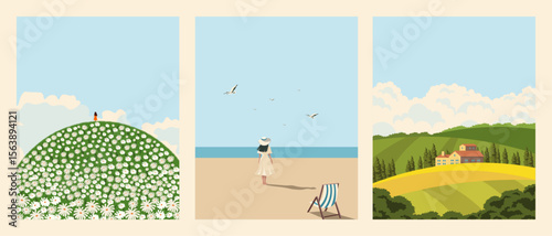 Summer backgrounds collection, cards, posters, banners