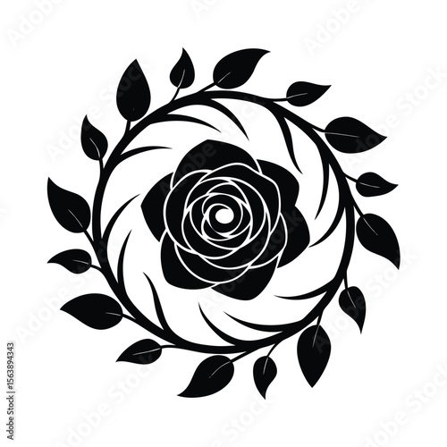 Circular Swirling Rose Vine with Leaves