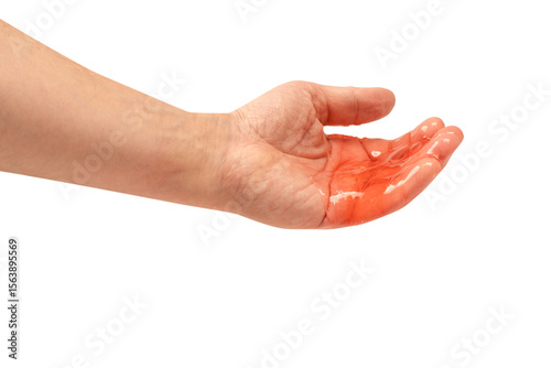 Wallpaper Mural Red slime toy in man hand isolated on white. Torontodigital.ca