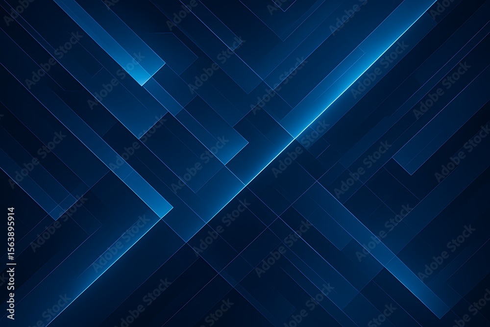 Obraz premium Abstract deep blue geometric pattern with glowing lines and sharp angles