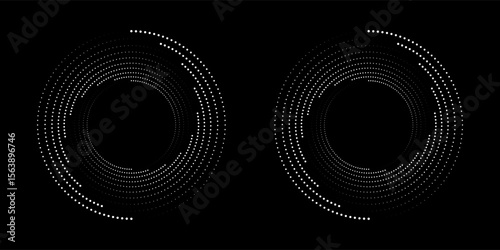 Halftone circular dotted frames set. Circle dots texture isolated on white background. Spotted spray texture. Vector abstract design element spiral circle sound wave vector dots circle