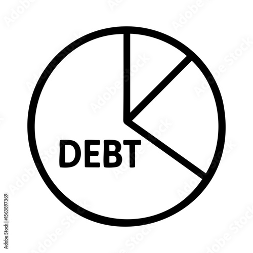 Pie chart icon showing debt portion in financial budget planning graphic
