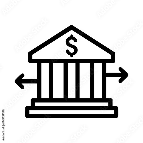 Bank institution icon with arrows showing money transfer or financial flow