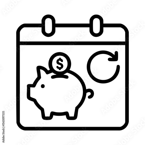 Piggy bank on calendar icon showing recurring or scheduled savings plan