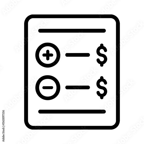 Money balance sheet icon showing income and expenses management overview