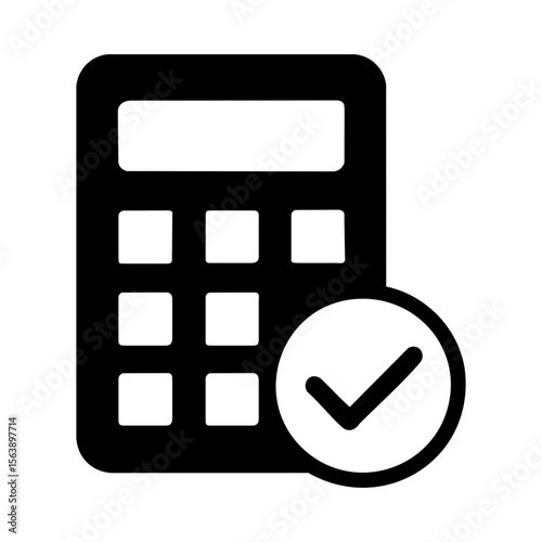 Finance calculator icon with checkmark for budgeting and validation