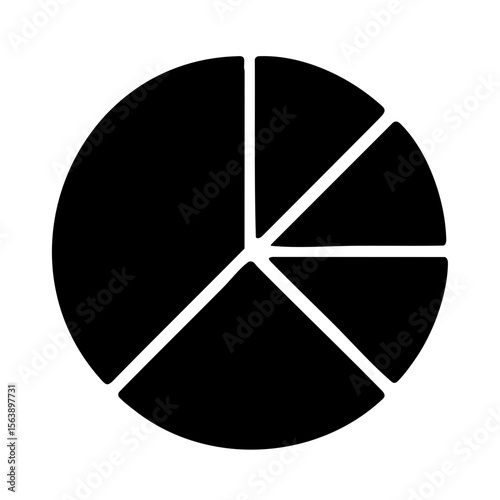 Black segmented pie chart icon for financial data analysis