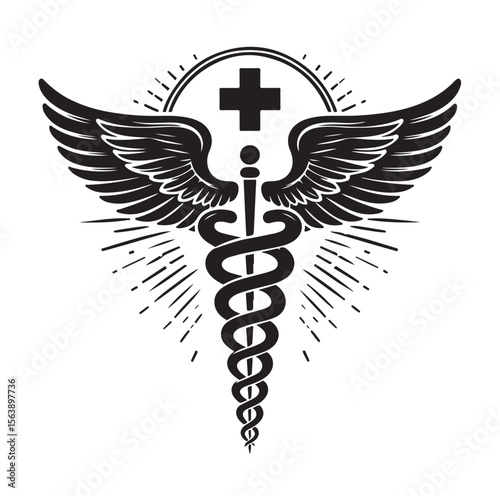 Caduceus health silhouette Vector Isolated Vector Illustration Medicine logo. Healthcare