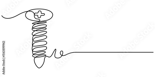 screw continuous one line drawing, Screw, nail, bolt one line art. Continuous line drawing of repair, professional, hand, people, concept, support, maintenance, Bolt continuous line drawing vector. 