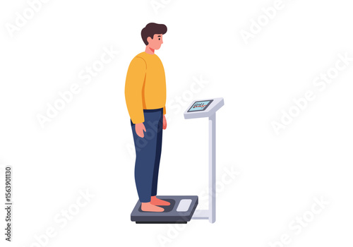 A person stands on a digital scale looking at the screen display