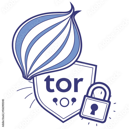 Blue onion shield padlock and text tor browser security