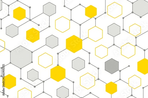 Geometric hexagon network pattern with yellow and gray accents