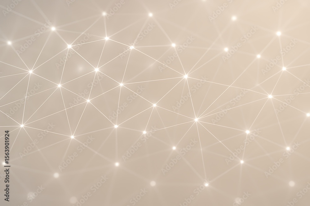 Fototapeta premium Abstract network of glowing nodes and connecting lines on a soft beige background