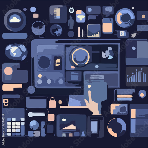 Infographic Admin Panel – Dark UI Vector Scene