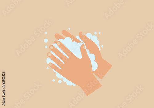 Vector art showing hands being washed with soap and bubbles illustrating hygiene