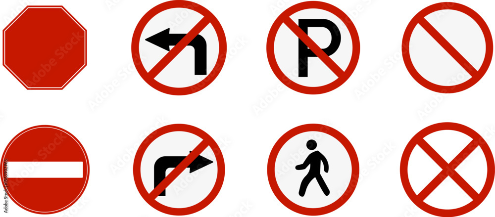 Road Traffic Prohibition Signs Vector Set. Road Traffic Prohibition Signs Vector Set.