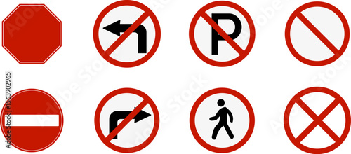 Road Traffic Prohibition Signs Vector Set.