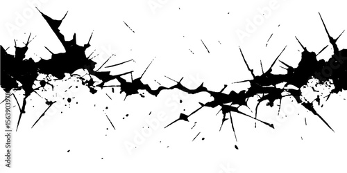 Black ink splatters form a grunge vector design with dirty drops and a textured art frame, creating a striking silhouette pattern