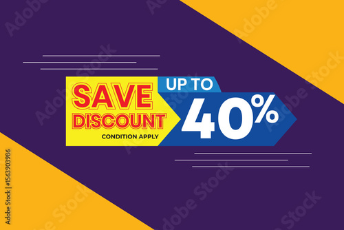 40% Discount Tag for Retail Promotions. Bright discount badge indicating 40% off, ideal for online stores, flyer designs, and sale announcements.