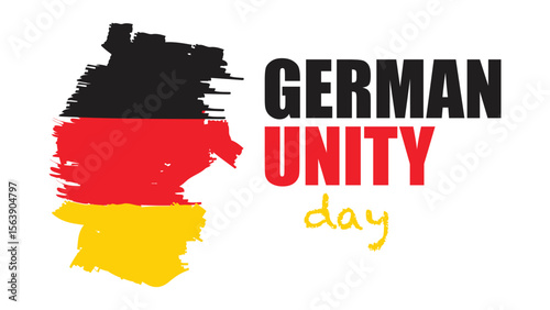 German Unity Day Greeting with Brush Painted Map and Flag Vector Illustration