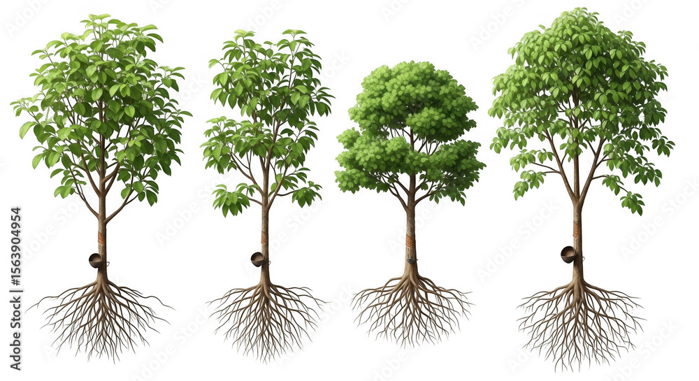 Fototapeta premium Detailed Illustration Depicting the Diverse Growth Stages of Trees in Their Natural Environment, isolated on a transparent background