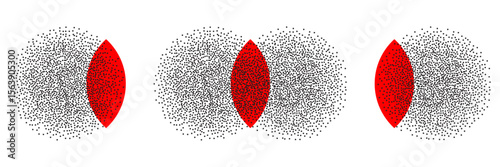 stipple design round elements. Noisy gradient shape with grainy texture. Circular gradient with noise effect. Grain texture. Halftone round form with dots.