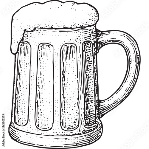 Admire a foamy beer glass drawing, ideal for pub menus and craft beer advertisements