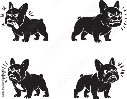 angry bulldog silhouette icon, french bulldog cartoon illustration on white background.