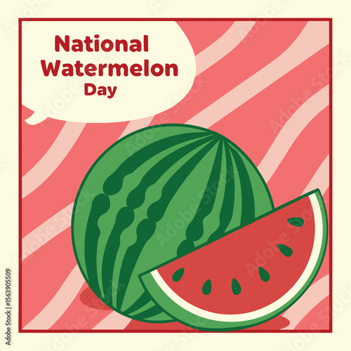 National Watermelon Day Illustration with Whole and Sliced Watermelon