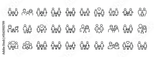 Family, parent, child – thin line web icon set. Outline icons collection. Simple vector illustration.