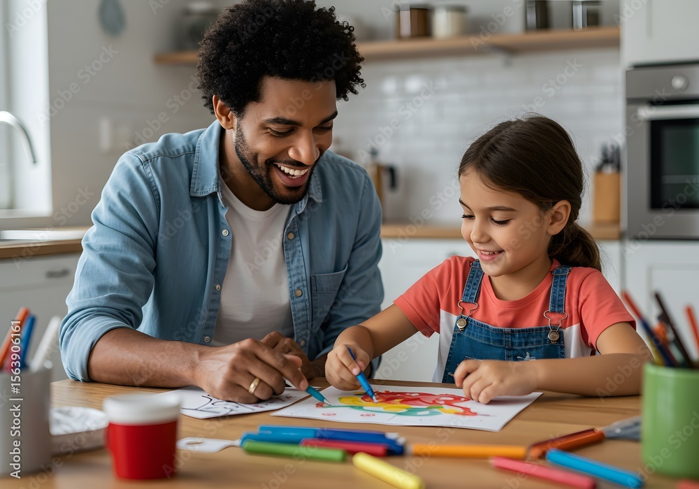 Happy Father and Daughter Engaging in Creative Coloring Activities Together Happy Father and Daughter Engaging in Creative Coloring Activities Together