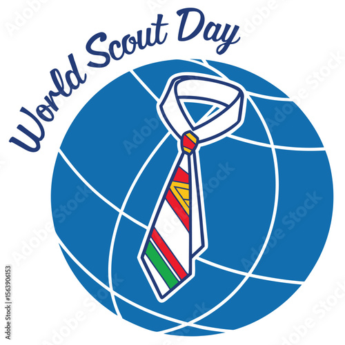World Scout Day Illustration with Tie and Globe Scouting